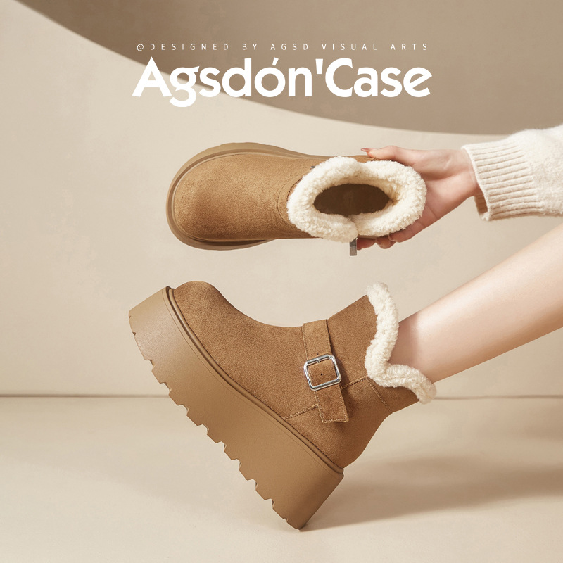 Botas de nieve de fondo grueso para mujeres 2025 nuevas botas de algodón de invierno de lana gruesa de pan