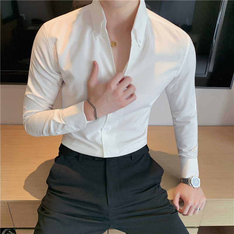 Men's Long-Sleeved Shirt Fashionable Handsome Boyfriend Style V-Neck Shirt Korean Casual Men's Ride Collar Duffian Handsome Shirt