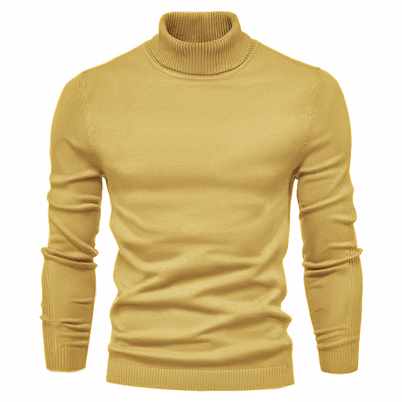 Autumn and Winter New Solid Color Pullover Sweater High Collar Men's Casual Knitwear Thread Shirt_voghion.com