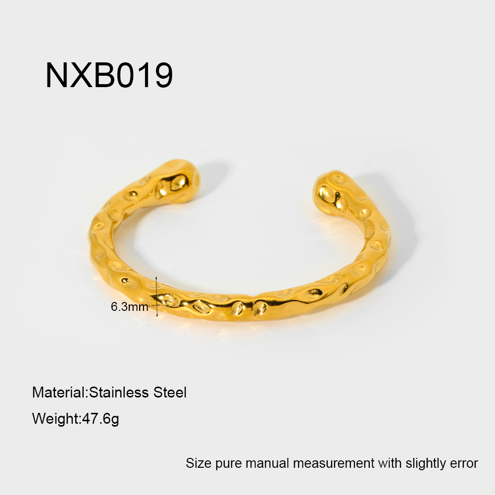 18g Weight 0.03µm-0.05µm Gold Plating Thickness PVD Coated Gold Plating Process 18K Real Gold Plated Plating Material Zircon Inlay Material Bangle Classification 1 Piece Quantity Casual, Holiday, Daily, Street Occasion 304 Stainless Steel Material Geometric Pattern Women's Gender Retro, Classic Style Style Mixed Metal, Plating, Hammered Craft Retro Classic Style Geometric 304 Stainless Steel 18K Gold Plated Bangle In Bulk 9