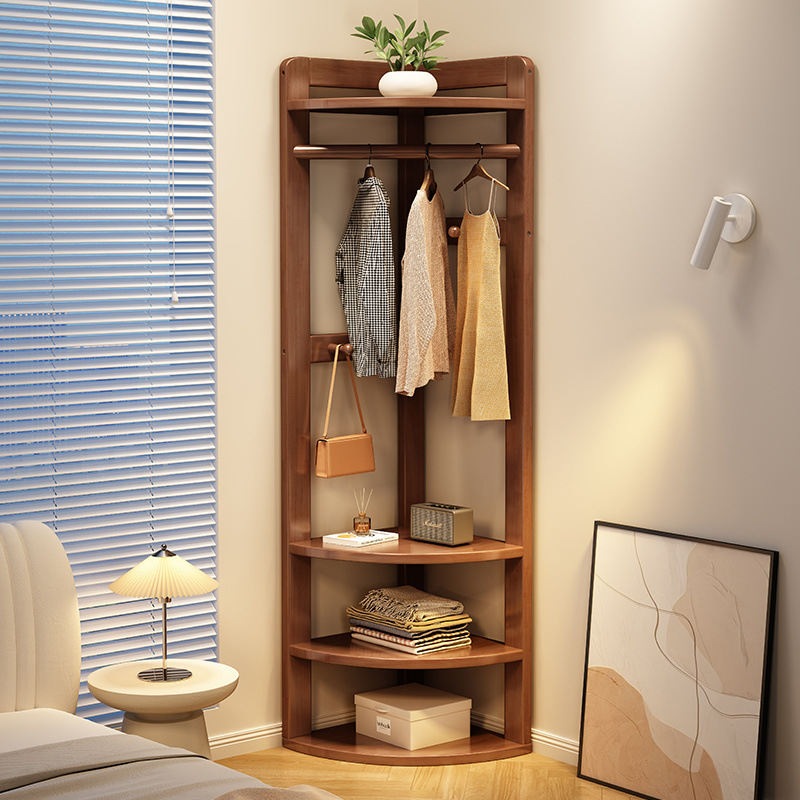 All Solid Wood Corner Coat Rack Space-saving Bedroom Floor Hanger Simple Storage Rack Corner Hanging Clothes Rack