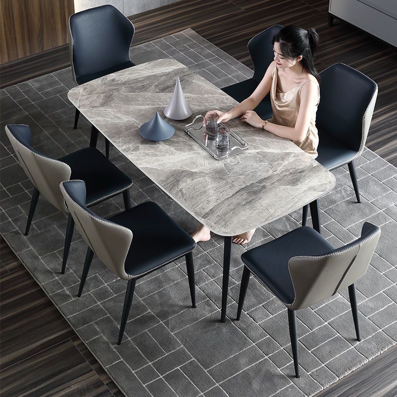 Slate Dining Table for Home Small Apartment Dining Table Modern Simple Light Luxury Rectangular High-End Glossy Dining Table and Chair Combination