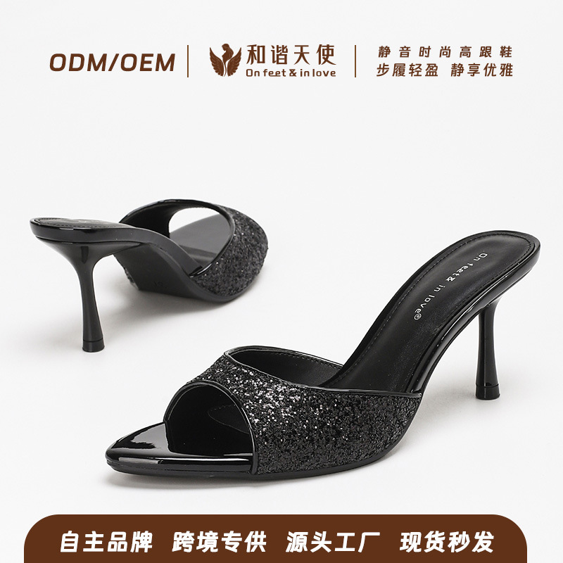 Summer Simple New Style French Style Fashionable Sequined One-Line Outer Wear Thin Fashionable Casual High-Heeled Sandals Summer Simple New Style French Style Fashionable Sequined One-Line Outer Wear Thin Fashionable Casual High-Heeled Sandals