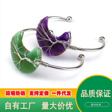 亚马逊热销手工银色绕线生命树天然石月亮手镯手链手环
