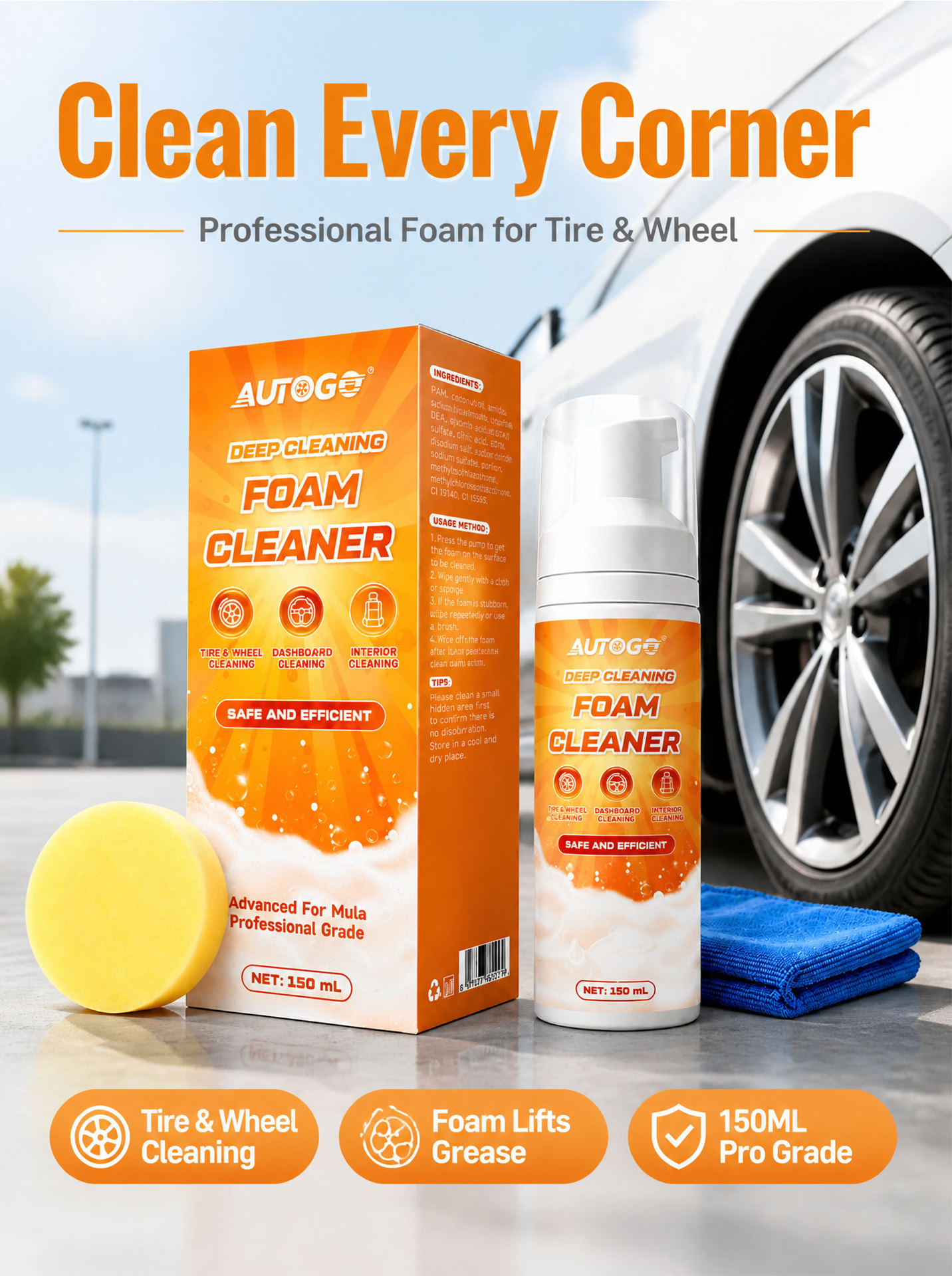 Cross-border multifunctional foam cleaner, powerful decontamination car interior leather seat cleaner, specially designed for white sneakers.