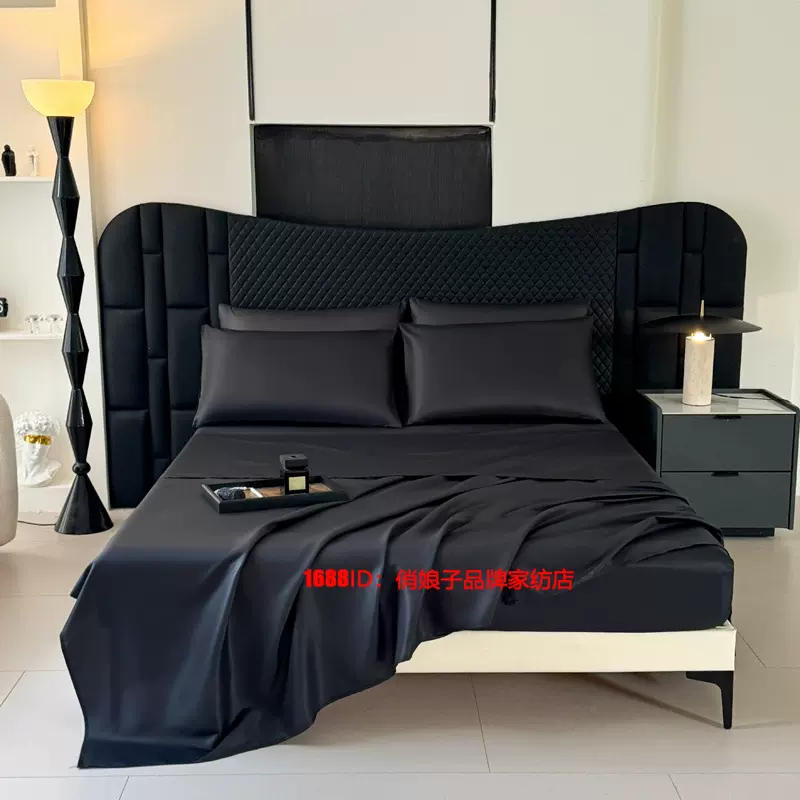 工厂跨境热卖美式床笠四件套flat sheet丝滑床笠*1床单*1枕套*2
