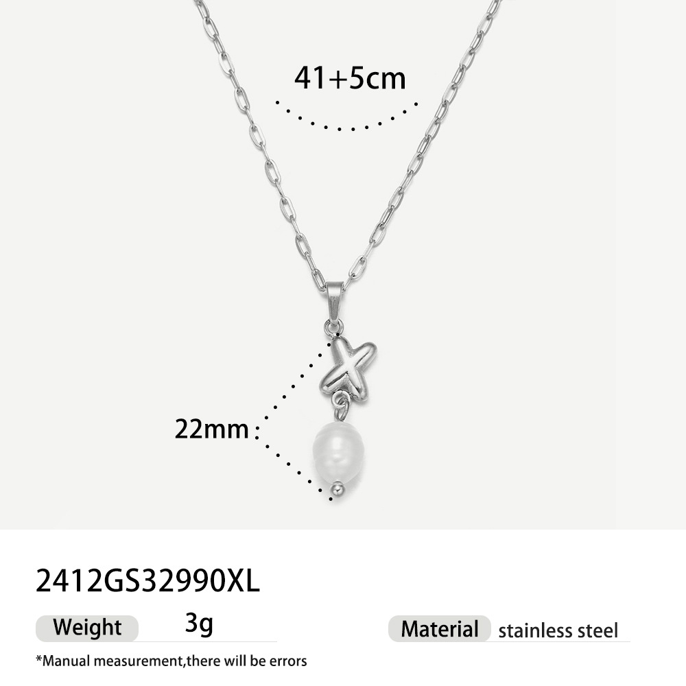 TENA collar de acero inoxidable de perlas verdaderas simplista de alto nivel nicho de diseño de acero de titanio collar de collar para mujeres image 14