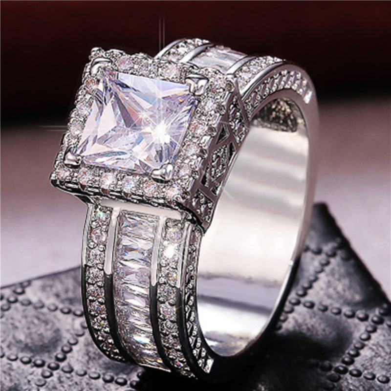 wish foreign trade ring square princess diamond ring European and American engagement full diamond push square rectangular flash Diamond Square ring