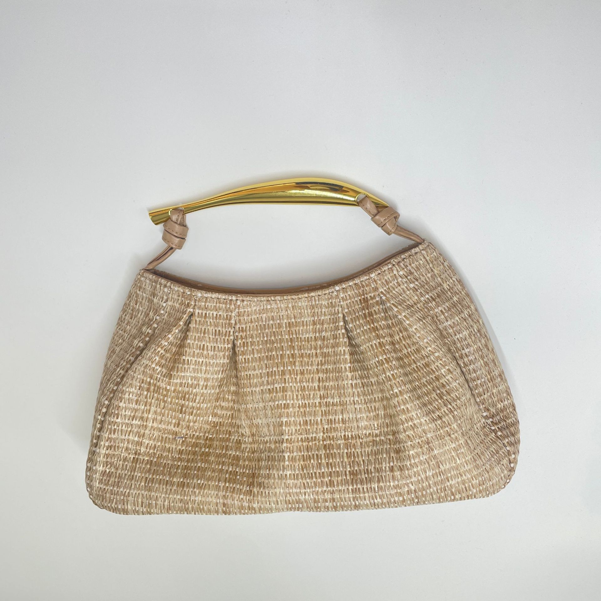 Pleated Cloud Shoulder Bag For Women, Baguette Crossbody Bag, Seaside Vacation Style Casual Underarm Dumpling Bag, Straw Woven - Thumbnail 3