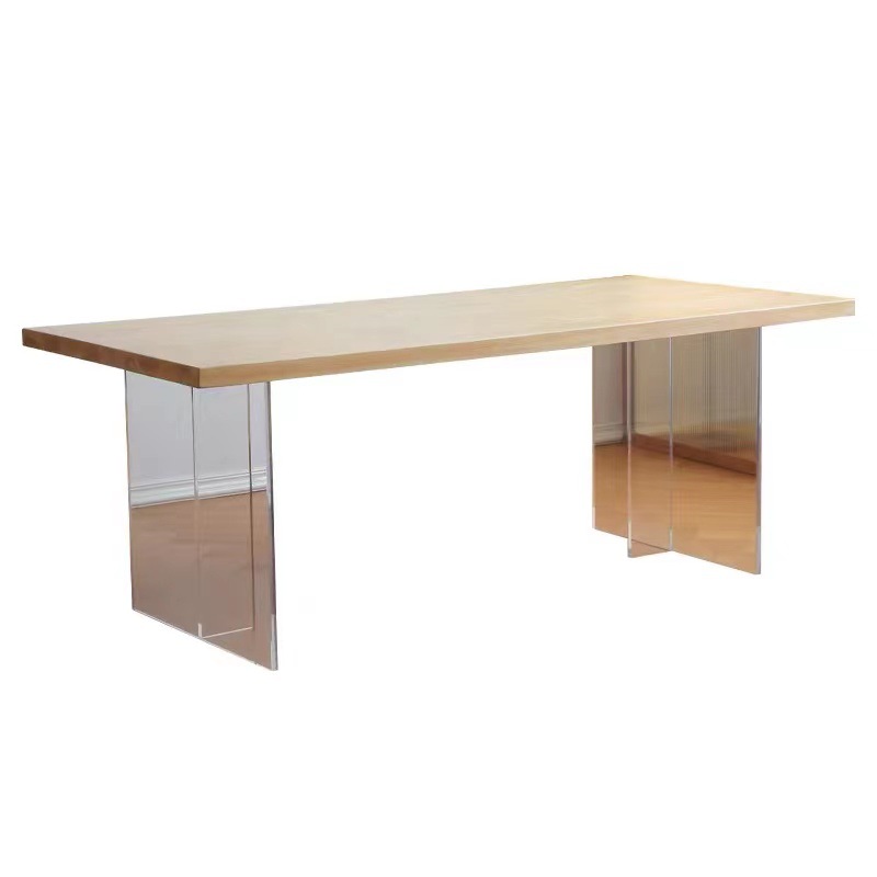 Mesa de comedor de madera sólida de suspensión acrílica japonesa pequeña casa nórdica simple rectangular mesa de comedor de madera de cera blanca