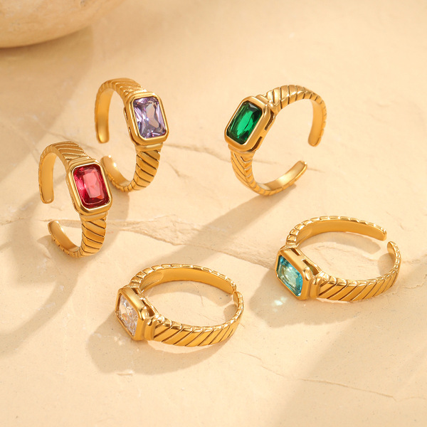 retro square one size ring with stone with zircon stainless steel