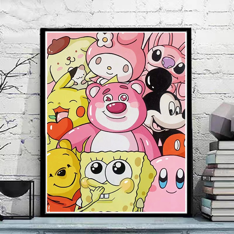 新款卡通家族十字绣客厅玄关竖版挂画可爱动物儿童卧室装饰画刺绣