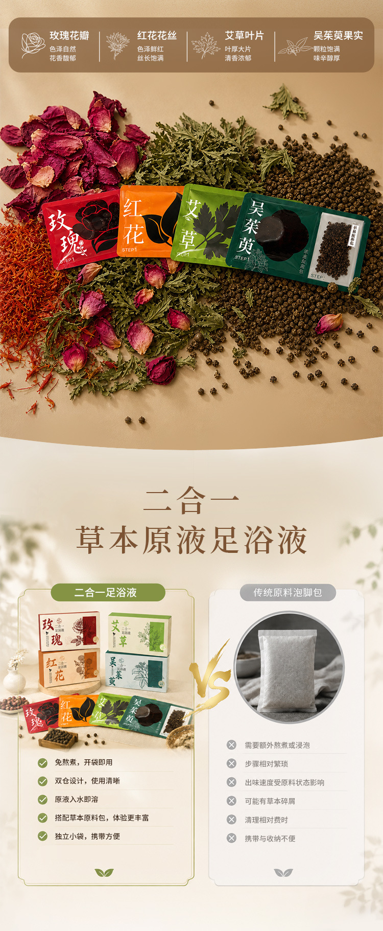 Mugwort Foot Soak Two in One Herbal Foot Bath Liquid No Boil Needed Safflower Formula 7 Sachets in use