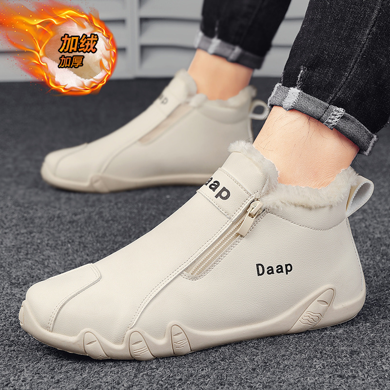 Zapatos de hombre transfronterizos de un solo pedal, piel de invierno, más terciopelo, zapatos de algodón cálidos, cuero de hombre, zapatos de guisantes impermeables y antideslizantes