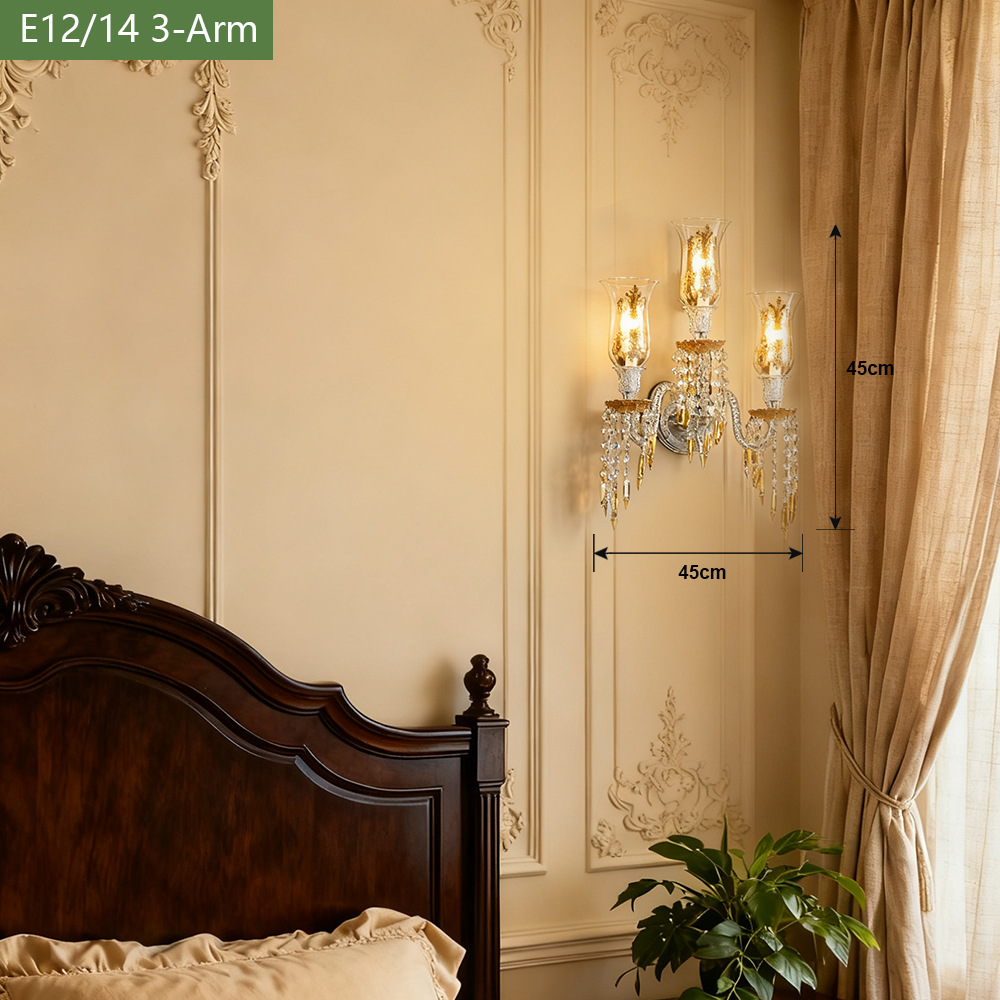 Luz de lujo de cristal francés lámpara de pared de fondo de la sala de estar moderna y simple dormitorio cabezal de cama pasillo lámpara retro