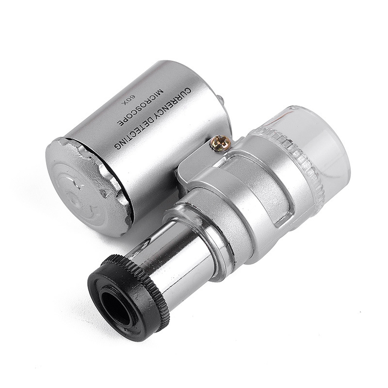 9882 60倍显微镜led灯紫光验钞灯迷你便携式袖珍显微镜带灯放大镜