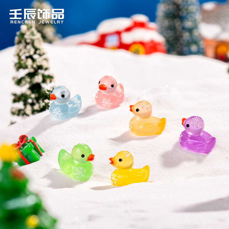 卡通微景观圣诞节雪花小鸭子树脂工艺品 diy小动物装饰配件小摆件|undefined
