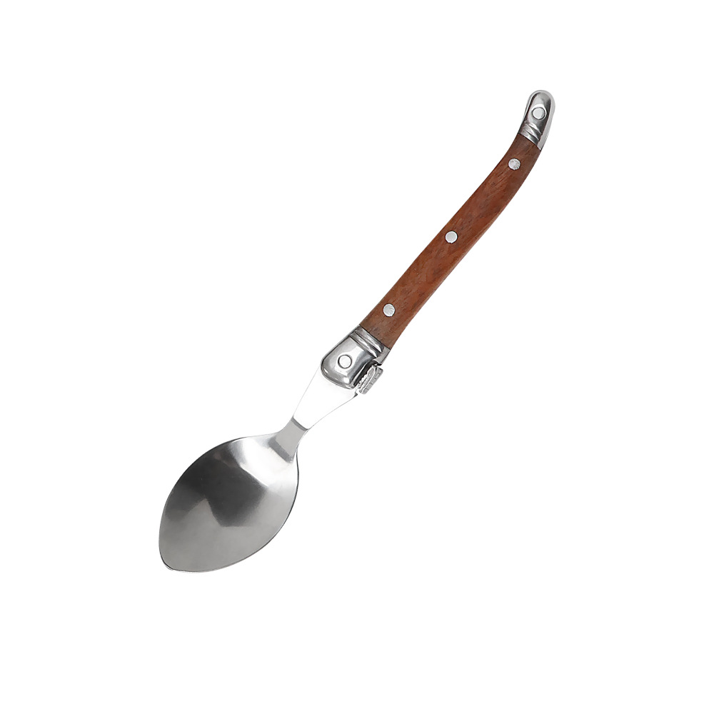 Comercio exterior mango de madera filete de acero inoxidable cuchillo tenedor cuchara juego de vajilla cuchara cuchara cuchara cuchara cuchara de sopa carne cortada cuchillo especial para comida occidental