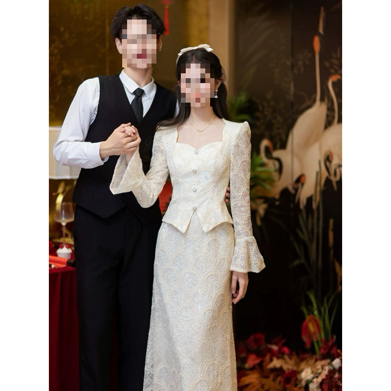 Long-Term In-Stock 2025 Autumn New Chinese-Style Improved Engagement Cheongsam Bride Wedding Toast Dress Gown Mermaid Suit