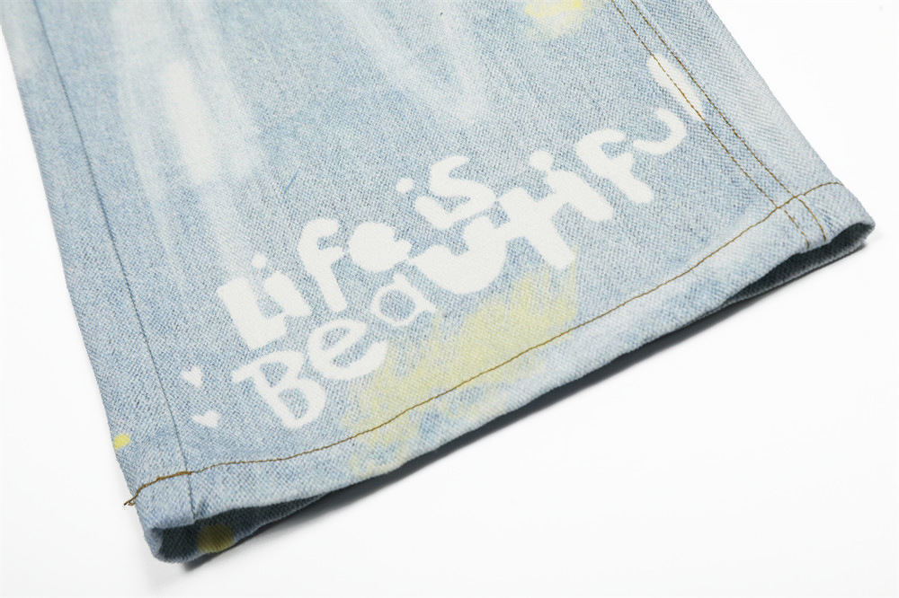 Men's Tie-Dye Gradient Jeans - High Street Vibe, Loose Fit, Wide Leg, Straight Cut, Distressed Wash, Casual Streetwear For Men ( Blue, S-XL)​_mkmklike.com