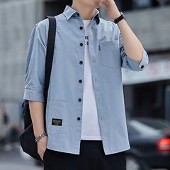 ソースメーカー 2023 春と秋のメンズ作業服七分袖シャツカジュアルルーズバージョンノンアイロンビジネスシャツ男性用