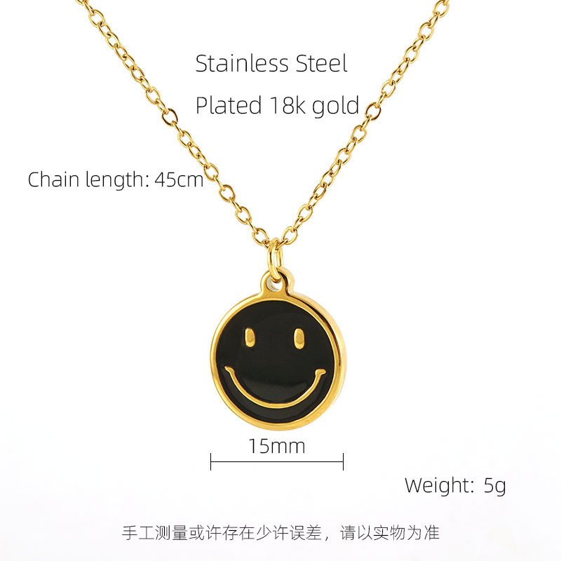 18k oro acero inoxidable redondo feliz smiley cara collar hembra ins Acero inoxidable europeo y americano aceite goteo smiley cara expresión colgante