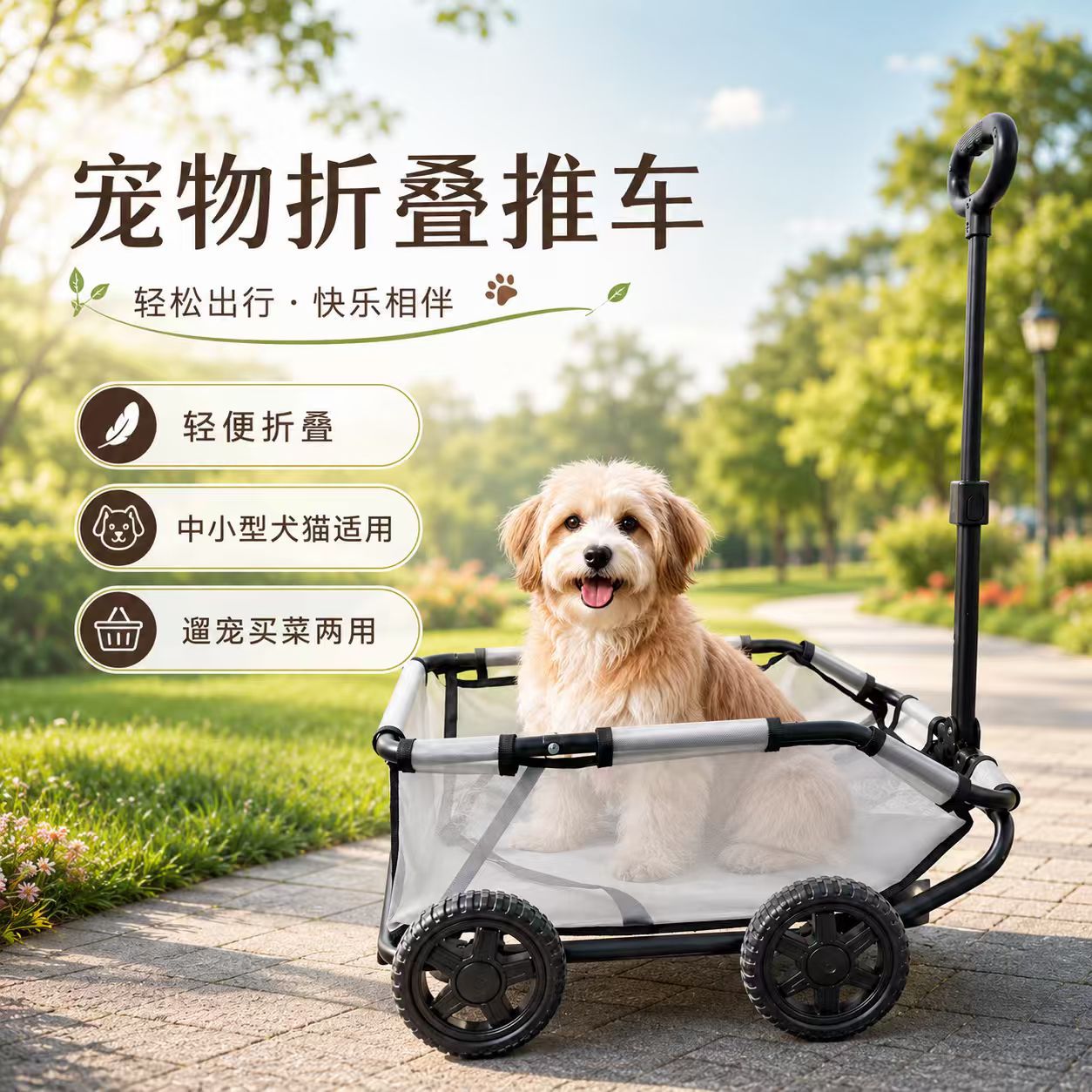外贸宠物狗狗手推车折叠推车小型宠物猫咪代步拖车买菜车小拉车