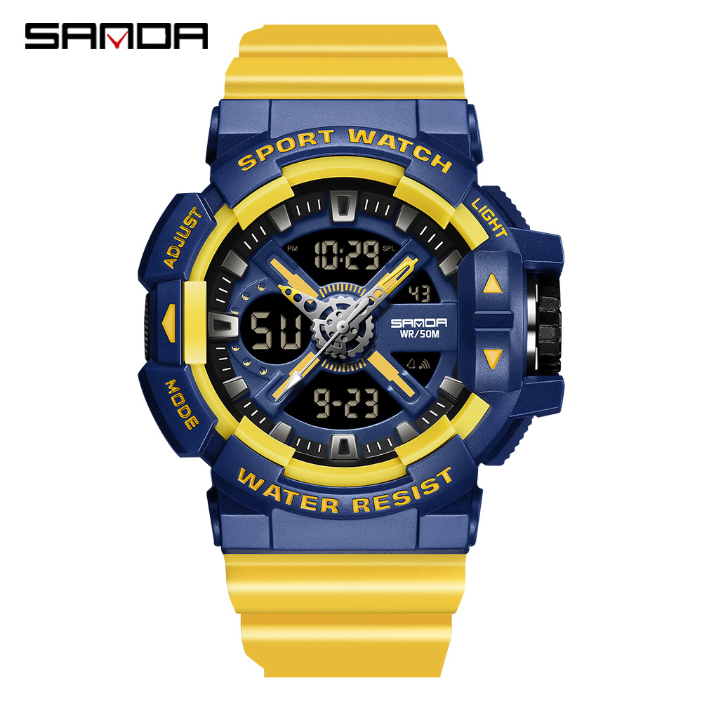 SANDA 3128 nuevo simple personalizado multi-funcional de moda de doble movimiento luminoso casual reloj deportivo
