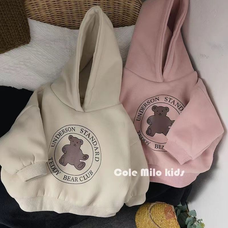 Women's Padded Hooded Sweatshirt Korean Winter Outfit New Thick Fleece Sweatshirt Children Base Shirt Boys Top Outerwear