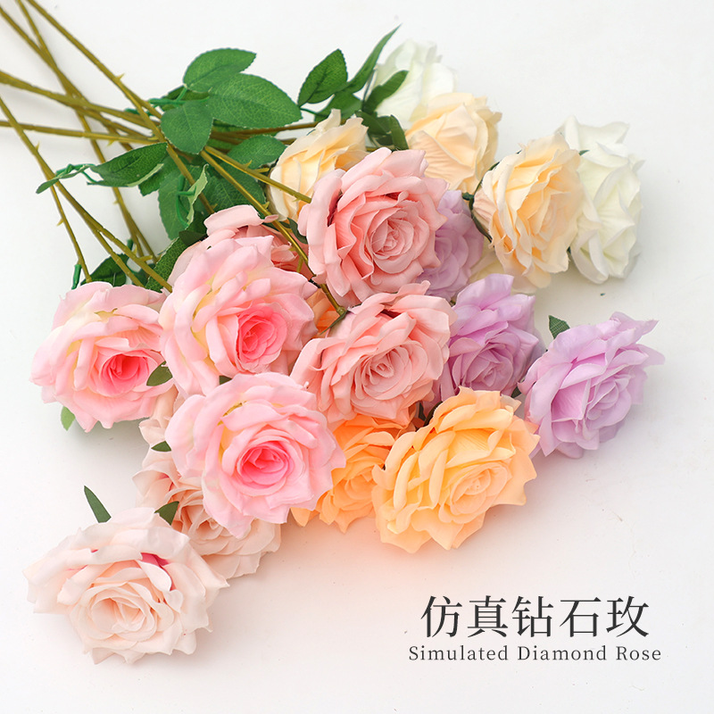 3 다이아몬드 장미 시뮬레이션 웨딩 웨딩 도로 장식 꽃 조경 쇼핑몰 폭포 꽃 가짜 꽃