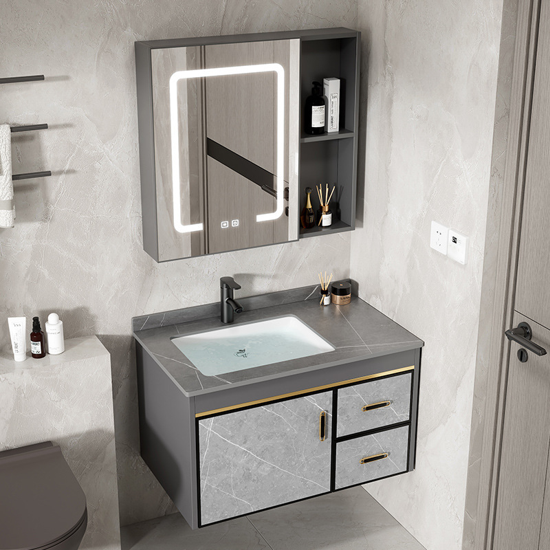 Space Aluminum Alloy Bathroom Cabinet Combination Bathroom Rock Board Integrated Wash Basin Wall-mounted Wash Basin Wash Table Pool