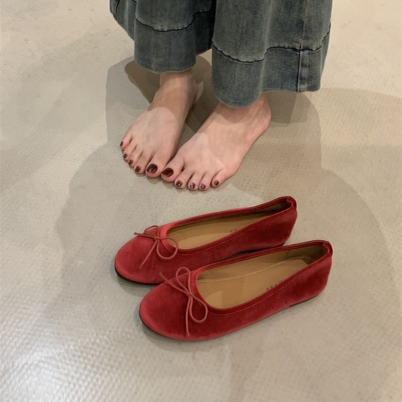 法式芭蕾鞋蝴蝶结圆头浅口平底单鞋女2025春秋软底豆豆玛丽珍鞋子|undefined