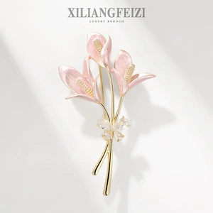 Xiliang Feizi Korean Style Temperament Lily Flower Brooch Elegant Enamel Flower Pin Suit Jacket Accessories Corsage