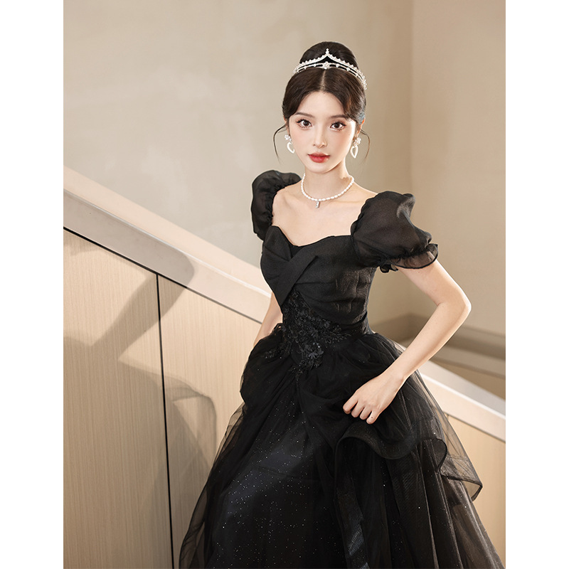 Đầm dạ hội đen ôm body dáng dài, phong cách Pháp sang trọng — Màu đen, Màu đỏ rượu