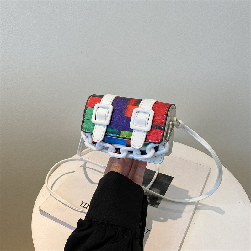 2022 Trend Small Square Bag Summer New Rainbow Contrast Color Shoulder Bag Casual Chain Portable Crossbody Women's Small Square Bag
