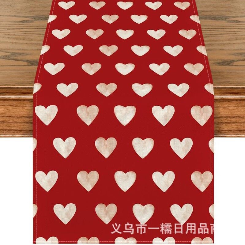 国境を越えた新しい亜麻テーブル旗バレンタインデー家庭レストランのリビングテーブル室内屋外の祝日装飾テーブルクロス|undefined