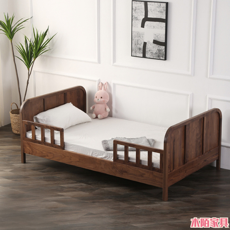 Solid Wood North American Cherry Wood Children's Bed Princess Bed Bedroom Multifunctional Small Apartment with Guardrails Boys and Girls Single Bed