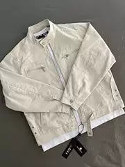 Vintage Washed Off-White Workwear Jacket for Men Autumn Winter Retro Cleanfit Stand Collar Coat