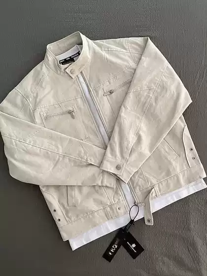 Vintage Washed Off-White Workwear Jacket for Men Autumn Winter Retro Cleanfit Stand Collar Coat