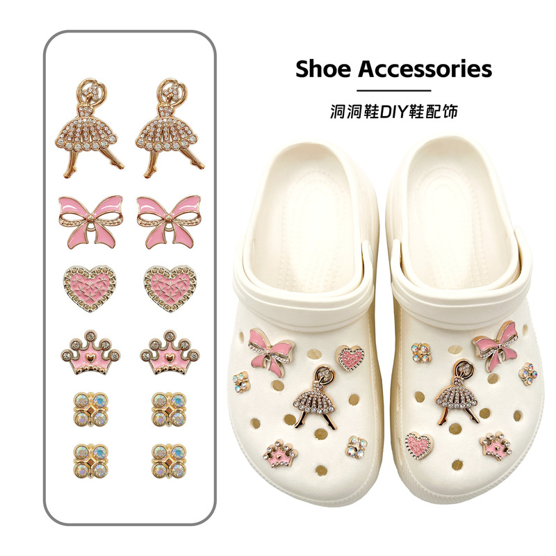 New Croc Shoes Cross-Border Accessories Ballet Girl Pink Butterfly DIY Dot Diamond Shoe Buckle Decoration Buckle Shoe Flower
