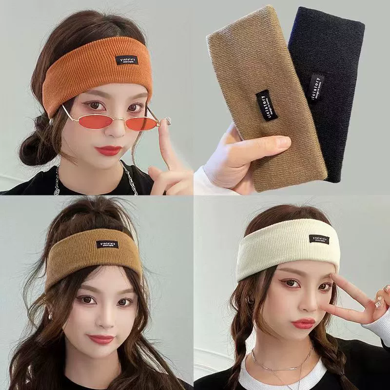 Knitted Warm Headband, Demi-Season Sports Scarf, Fashionable Stretch Hairband (Black/White/Brown/Orange)