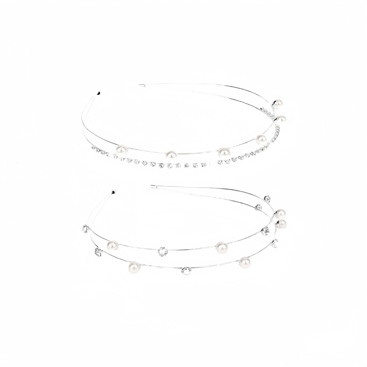 Diadema Doble de Novia con Pedrería y Perlas de Metal para Mujeres