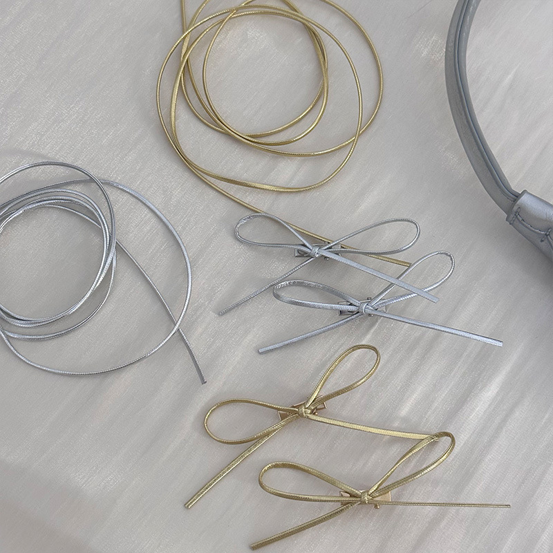 Sweet Cool Simple silver Hair Clip y2k Ballet Style Leather Pontail Bow Hair Clip Strap Necklace Chain Accessories