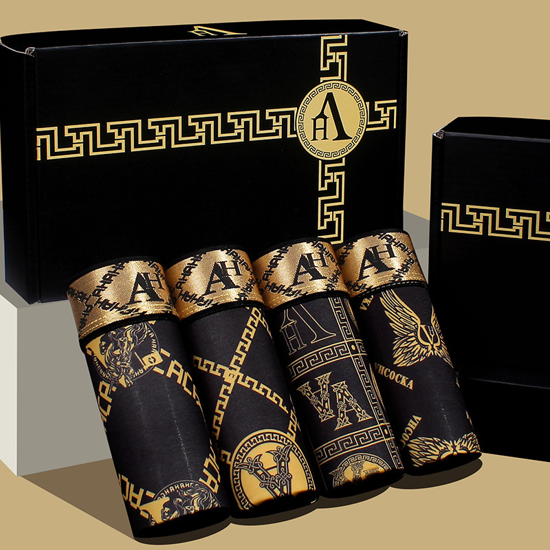 High-End Men's Underwear Ice Silk Summer Thin Breathable and Comfortable Boxer Briefs Boxer Briefs Gift Box Drop Shipping