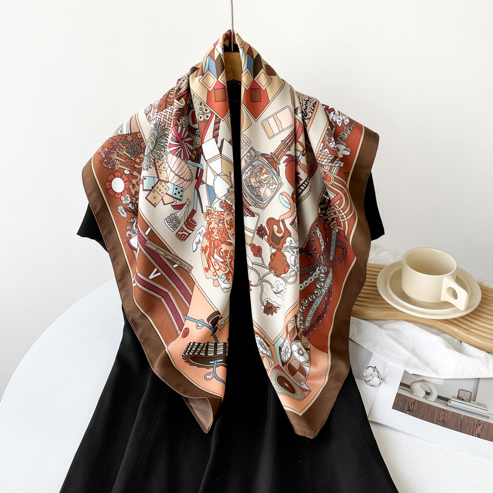 Retro Seidenschal Quadratisch Für Damen Leichtes Halstuch_voghion.com