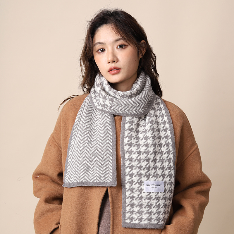 Thousand Bird for Women's Winter 2024 New Knitted Warm Grid Versatile Autumn/Winter High End Scarf Thick Edition_voghion.com