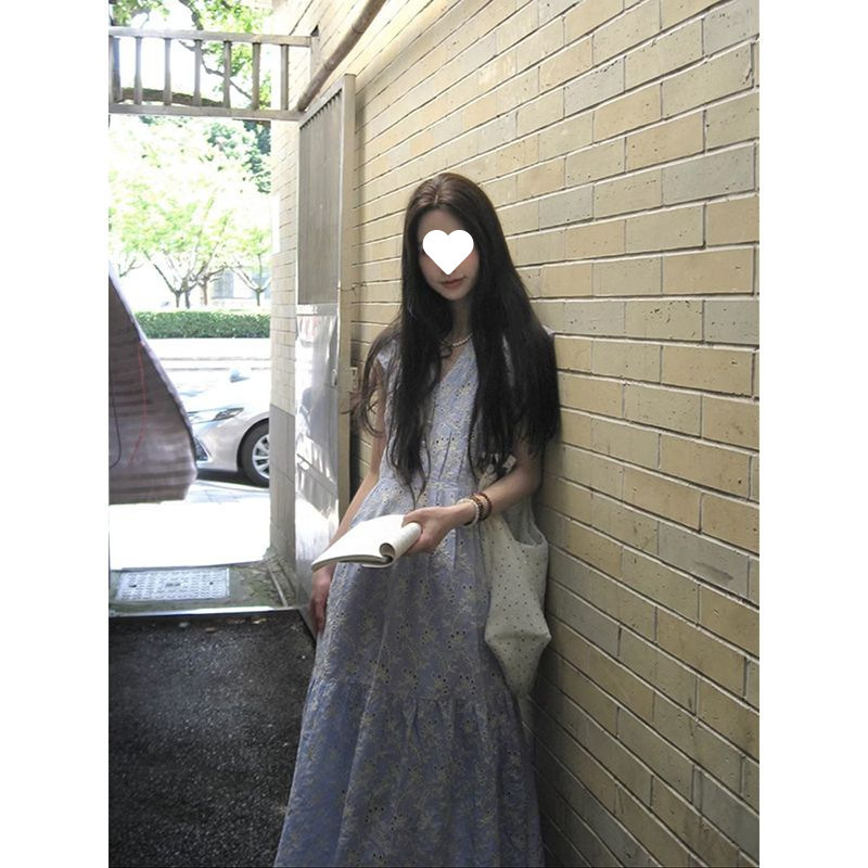 蓝色碎花连衣裙女春季2025新款今年流行夏装裙子收腰显瘦气质|undefined