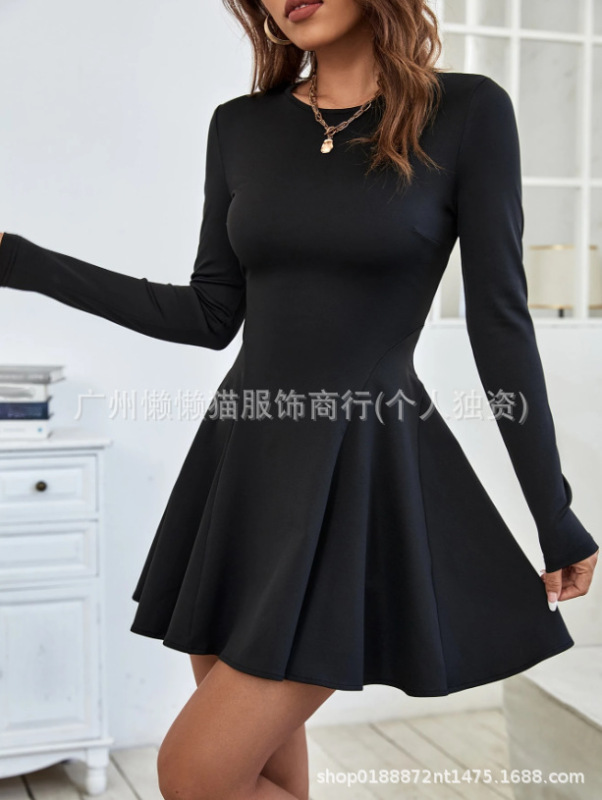 2025亚马逊跨境女装欧美简约纯欲红色连衣裙秋冬高腰修身中长款裙|undefined