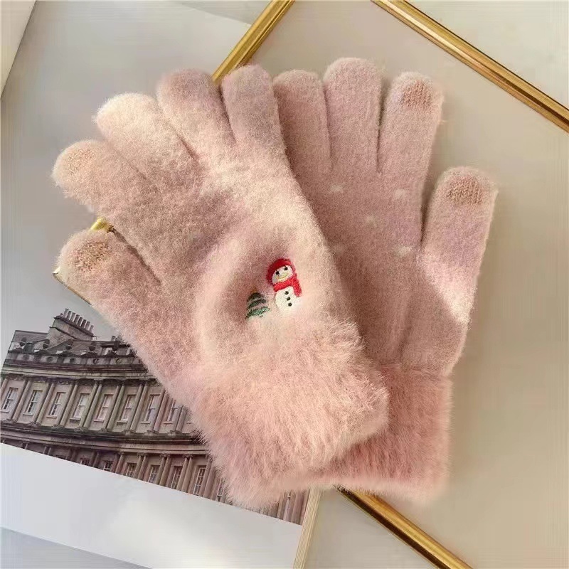 Guantes de peluche de otoño y invierno damas guantes de punto de peluche caliente antifría engrosado guantes lindos de dibujos animados al por mayor
