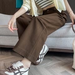 八分九分天糸綿広脚ジーンズ女性2025春の新型の小柄なゆるい痩せたストレートパンツ